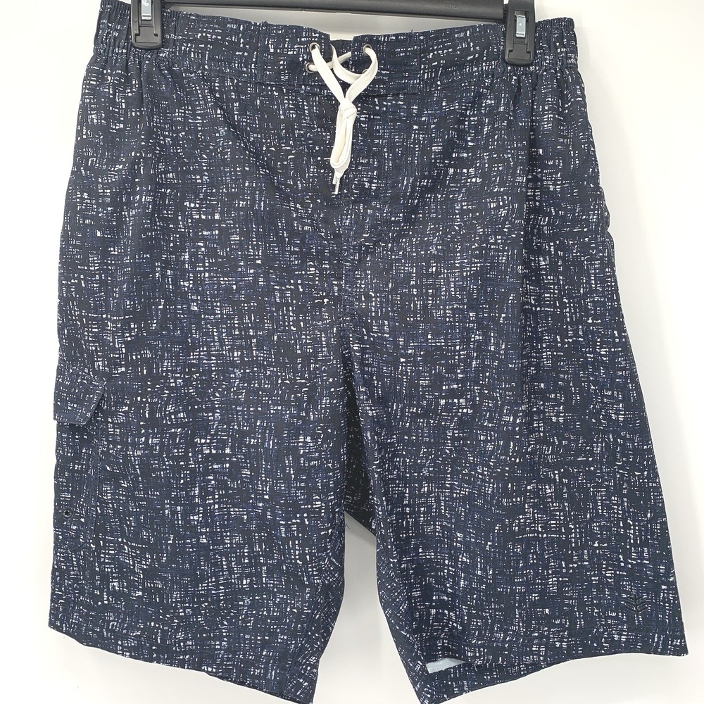 Coolibar Swim Trunks Men XL Navy Blue UPF 50+ Mesh Lined Cargo Pocket Crosshatch